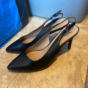 14th & Union - Black Leather Pointed Toe Stiletto Strap Heels